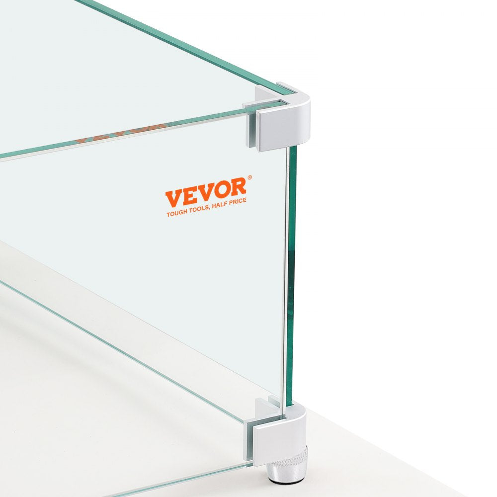 VEVOR Gas Fire Pit Wind Guard for Square Fire Table, 23.5 x 7.5 x 6.5 inch Clear Tempered Wind Guard for Firepits, 0.31 inch Thick Square Glass Shield, Glass Panel with Hard Corner Bracket & Feet