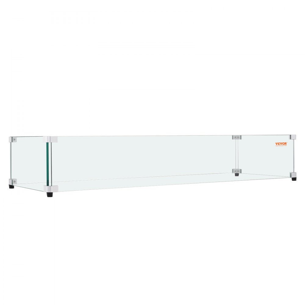 VEVOR Glass Wind Guard for Rectangular Fire Pit Table 31 x 12.5 x 6.5 Inch, 0.31 inch Thick and Sturdy Tempered Glass Panel with Hard Aluminum Corner Bracket & Rubber Feet, Easy to Assemble