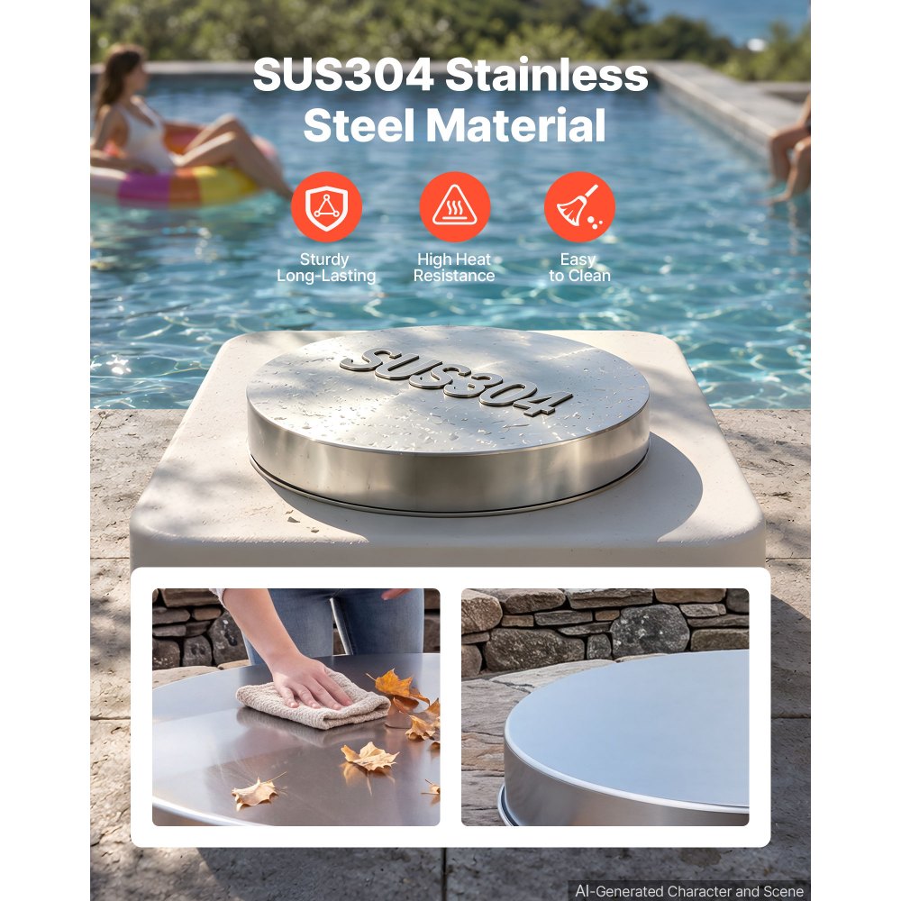 VEVOR Fire Pit Cover, 20" Round Bonfire Lid, Premium 304 Stainless Steel, for Outdoor, Patio, Backyard, Camping, Party, High Temperature Tolerant, Help Contain Ash, Versatile Tabletop Accessory