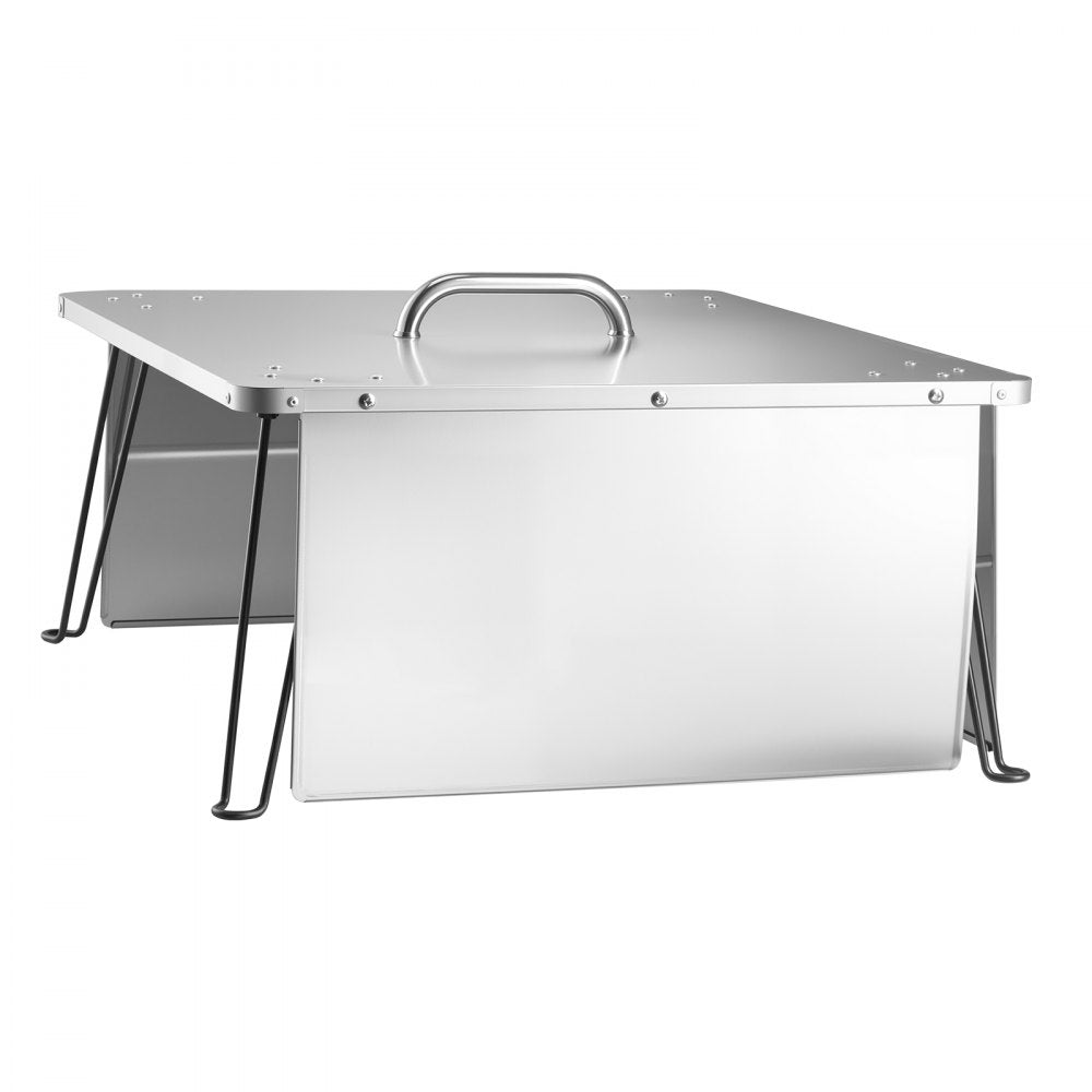 VEVOR Fire Pit Heat Deflector, 25.4x25.4x14.6 inch Square Outdoor Burner Cover, Stainless Steel Bonfire Camping Wood Burning, Push Heat Down and Out with 4 Foldable Legs & Carrying Handle
