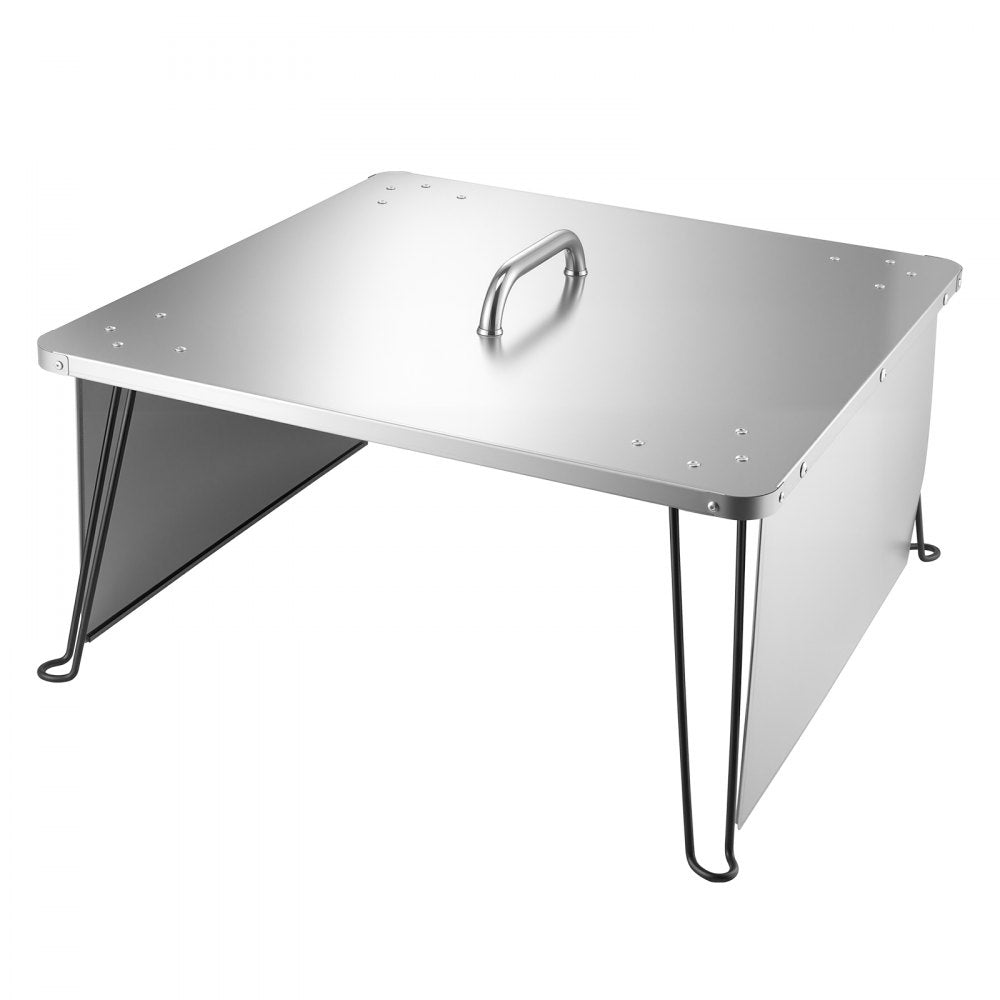 VEVOR Fire Pit Heat Deflector, 25.4x25.4x14.6 inch Square Outdoor Burner Cover, Stainless Steel Bonfire Camping Wood Burning, Push Heat Down and Out with 4 Foldable Legs & Carrying Handle