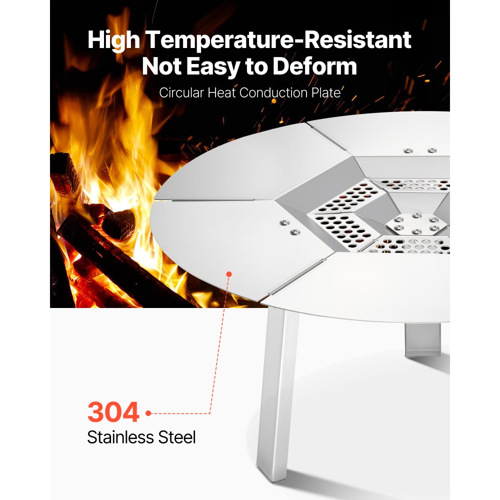 VEVOR Fire Pit Heat Deflector for Solo Stove Ranger, 20 inch Round for Wood Burning Fire Pit, 304 Stainless Steel Heat Diffuser, Detachable Burner Cover Camping Accessories