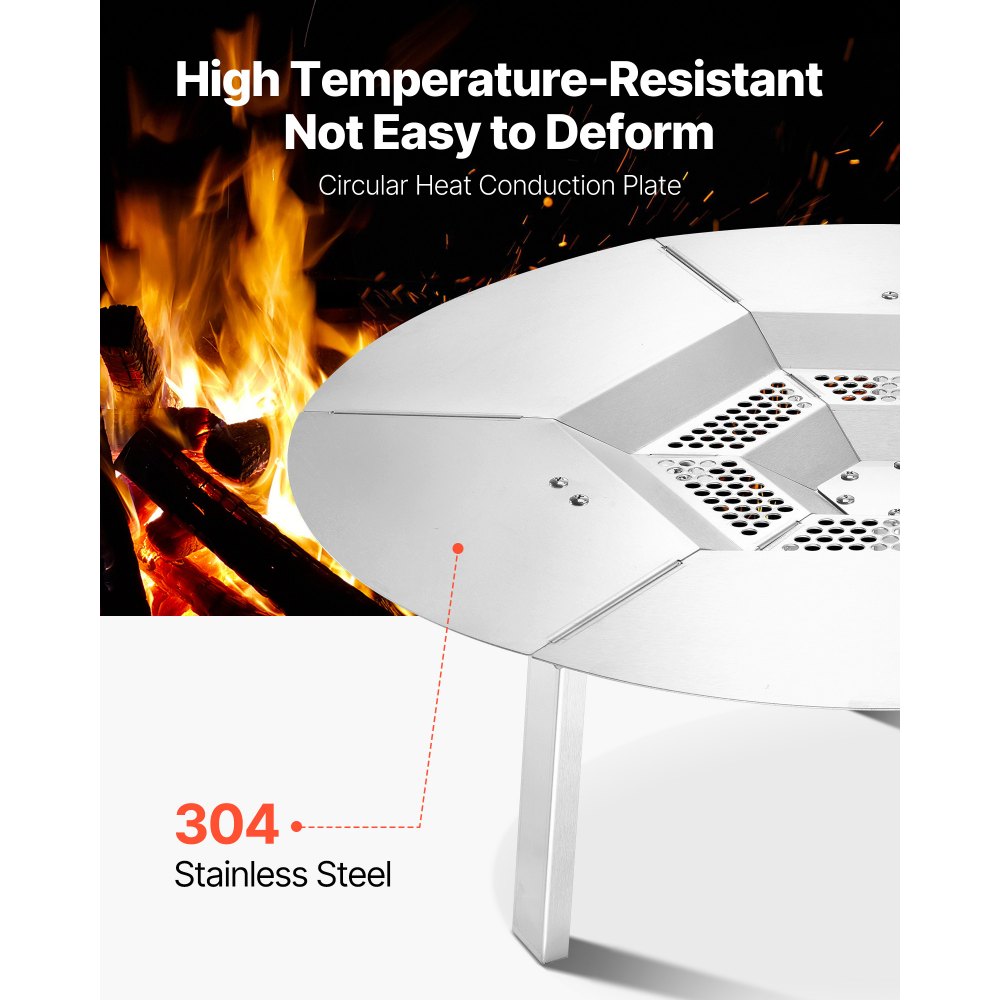 VEVOR Fire Pit Heat Deflector for Solo Stove Yukon, 25 inch Bonfire Round for Wood Burning Fire Pit, 304 Stainless Steel Heat Diffuser, Detachable Burner Cover Camping Accessories