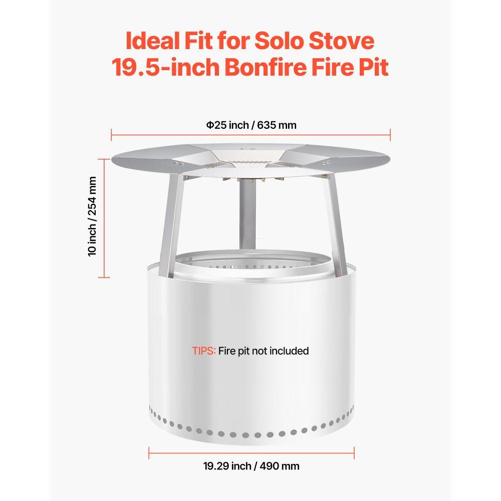 VEVOR Fire Pit Heat Deflector for Solo Stove Yukon, 25 inch Bonfire Round for Wood Burning Fire Pit, 304 Stainless Steel Heat Diffuser, Detachable Burner Cover Camping Accessories