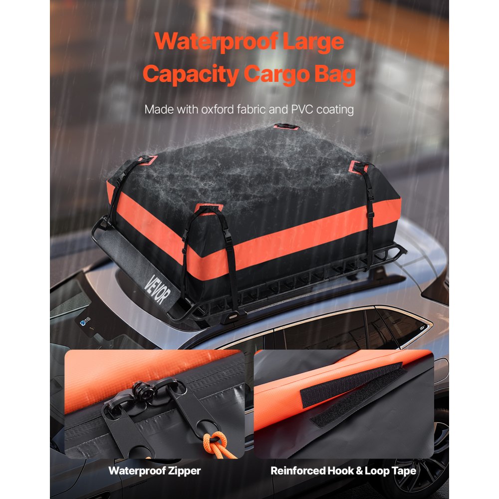 VEVOR Roof Rack Basket, 51 x 36 x 4.1 in, Universal Rooftop Cargo Carrier with 1120 x 870 x 260 mm Cargo Bag, Net, Ratchet Straps, 200 lbs Max Load Capacity Car Top Luggage Holder, for SUV Truck Car