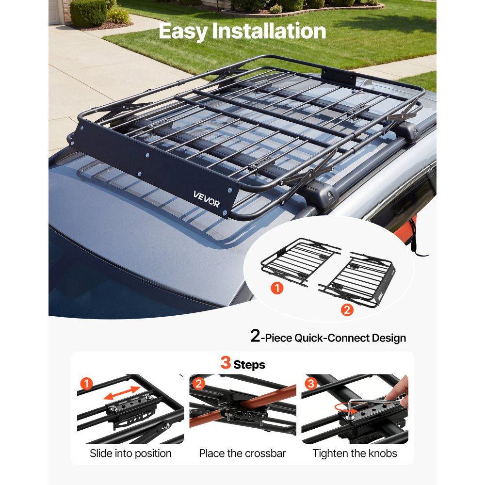 VEVOR Roof Rack Cargo Basket, 46 x 36 x 4 in, Heavy Duty Roof Top Carrier Basket with Folding Design, 200 lbs Capacity, All-Weather Easy-Install Car Top Luggage Holder, Universal Fit for SUV Truck Car