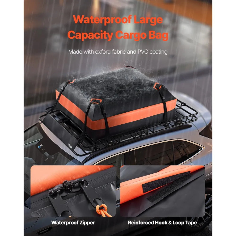 VEVOR Roof Rack Basket, 64 x 39 x 4.1 in, Universal Rooftop Cargo Carrier with 44.1 x 34.3 x 10.2 in Cargo Bag, Net, Ratchet Straps, 250 lbs Max Load Capacity Car Top Luggage Holder, for SUV Truck Car