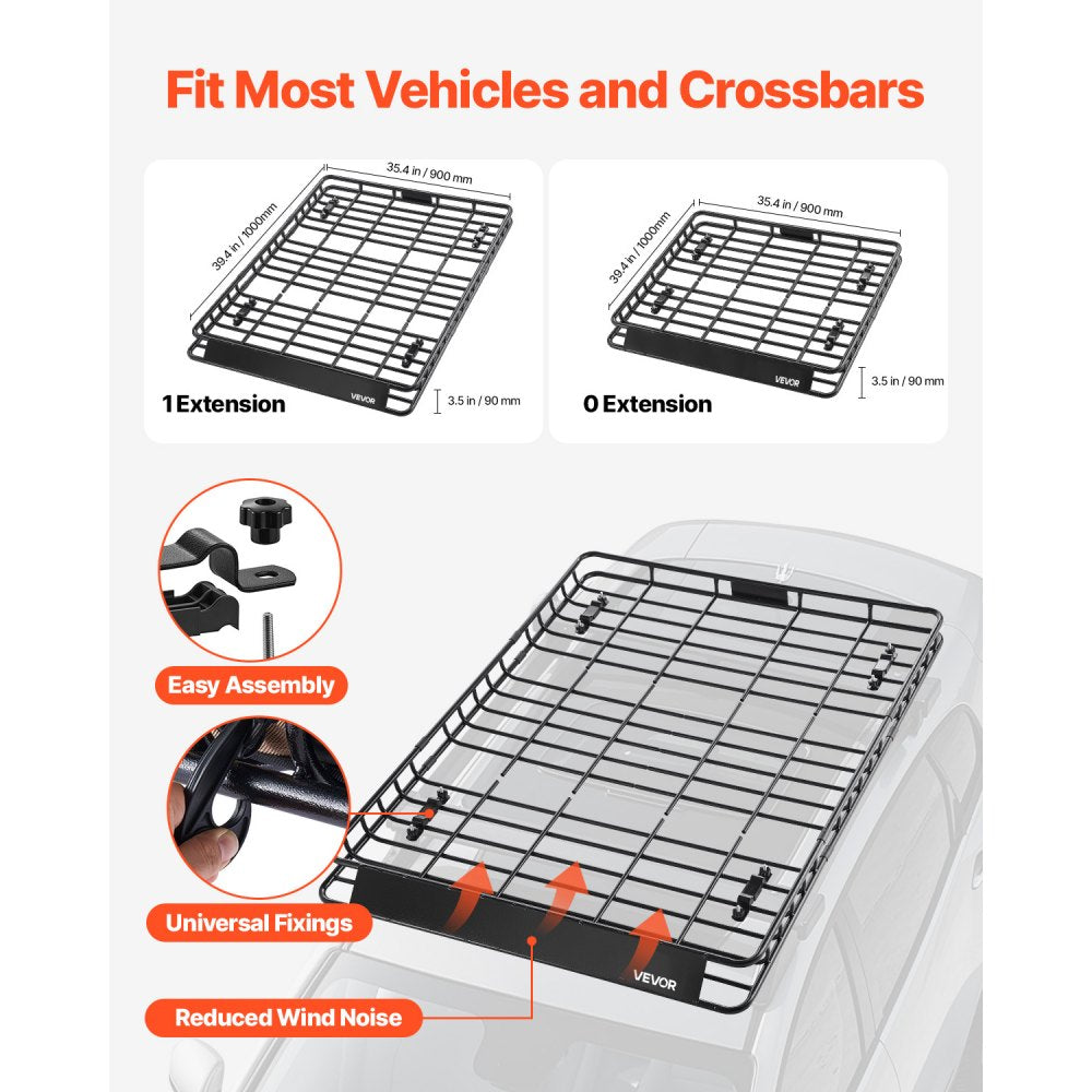 VEVOR Roof Rack Basket, 64 x 50 x 4.1 in, Universal Rooftop Cargo Carrier with Two 35.4 x 39.4 in Cargo Net,150 lbs Max Car Top Luggage Holder, 4.1 in Fence, Anti-Rust Alloy Steel, for SUV Truck Car