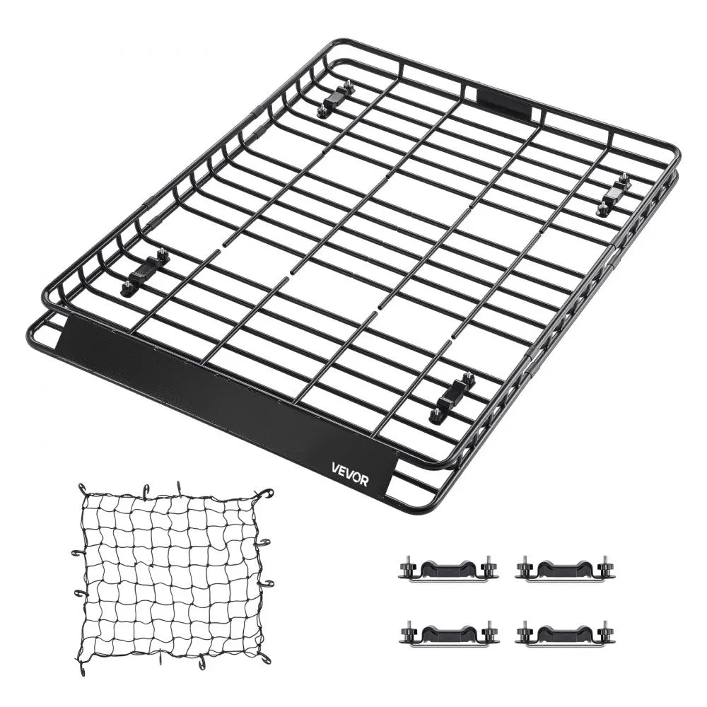 VEVOR Roof Rack Basket, 64 x 50 x 4.1 in, Universal Rooftop Cargo Carrier with Two 35.4 x 39.4 in Cargo Net,150 lbs Max Car Top Luggage Holder, 4.1 in Fence, Anti-Rust Alloy Steel, for SUV Truck Car