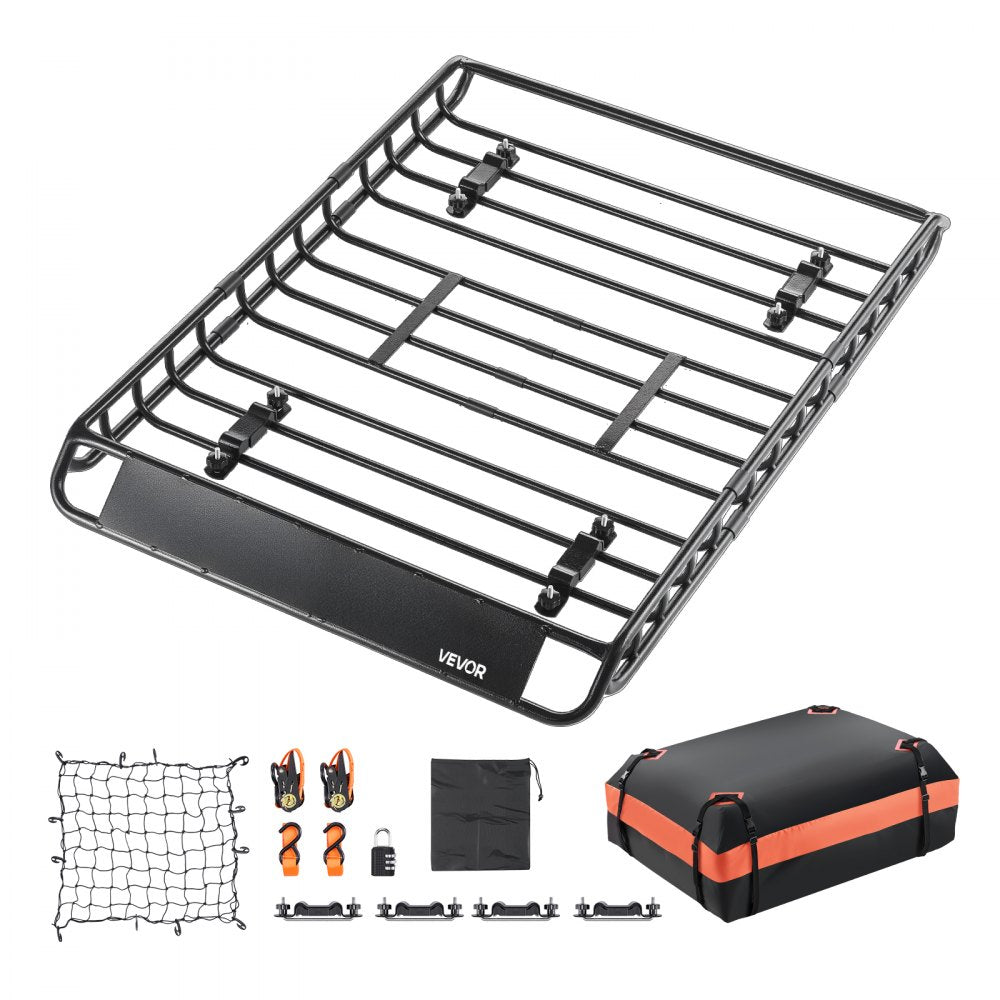 VEVOR Roof Rack Basket, 51 x 36 x 4.1 in, Universal Rooftop Cargo Carrier with 1120 x 870 x 260 mm Cargo Bag, Net, Ratchet Straps, 200 lbs Max Load Capacity Car Top Luggage Holder, for SUV Truck Car