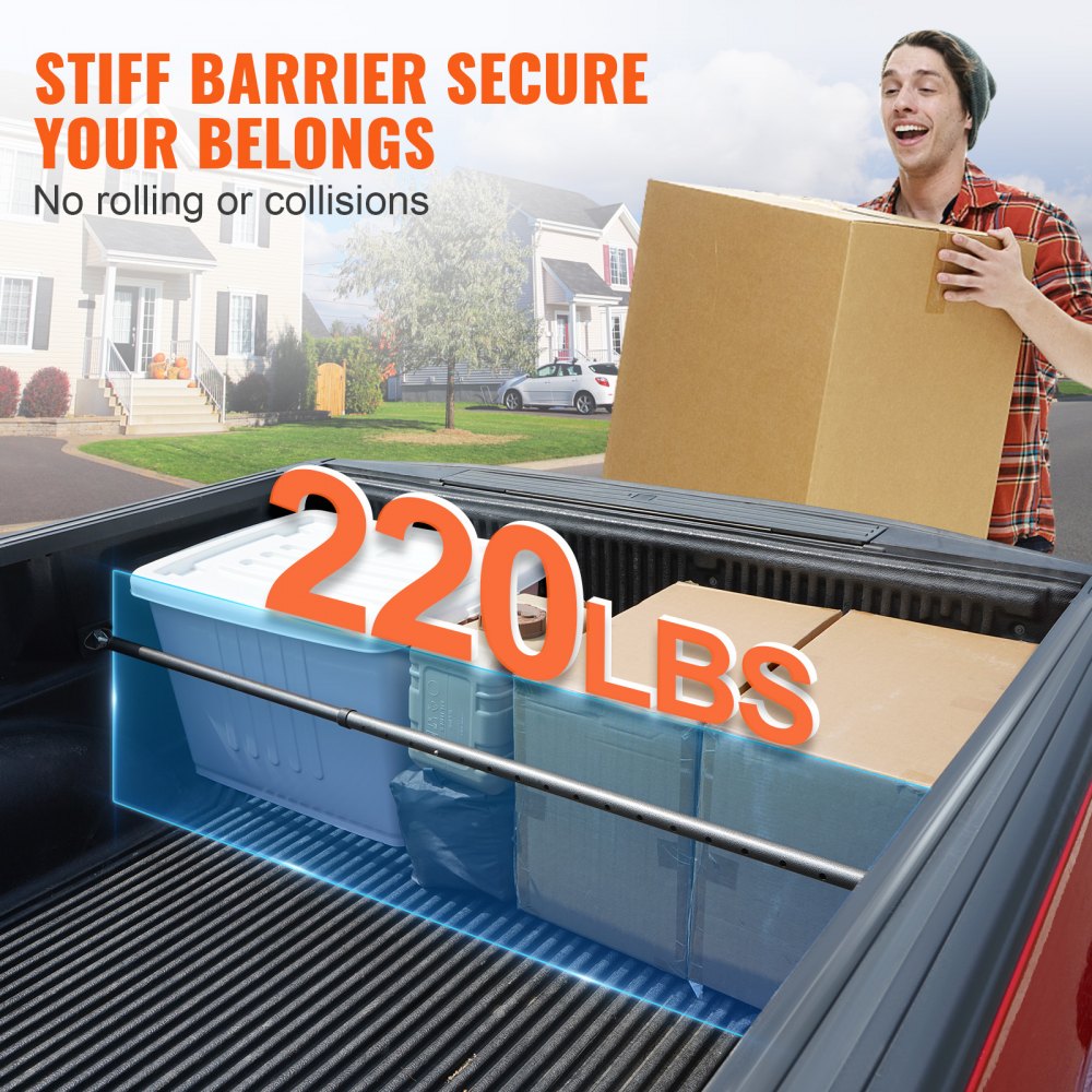 KFFKFF Cargo Stabilizer, Adjustable Truck Bed Bar from 40" to 73", Robust Steel Load Bar with 220 lbs Limit, Cargo Stop Bar for Pickup Truck Bed, SUV