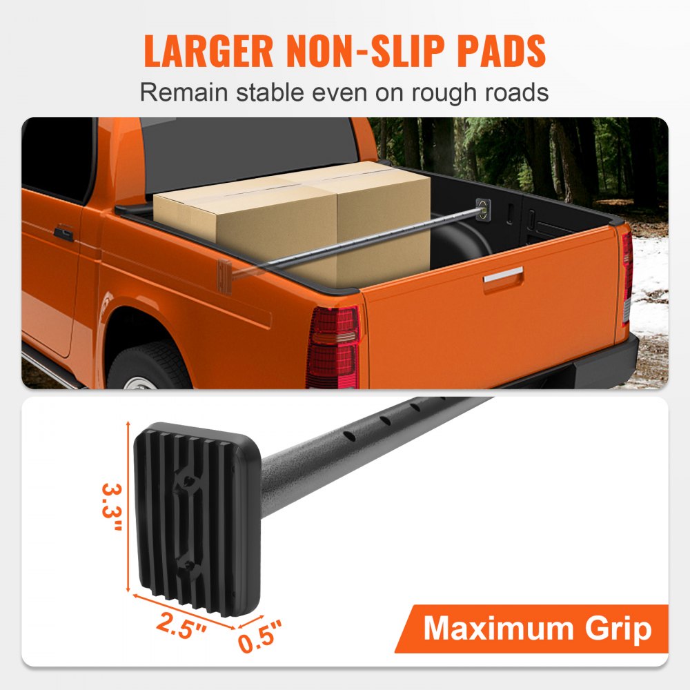 KFFKFF Cargo Stabilizer, Adjustable Truck Bed Bar from 40" to 73", Robust Steel Load Bar with 220 lbs Limit, Cargo Stop Bar for Pickup Truck Bed, SUV
