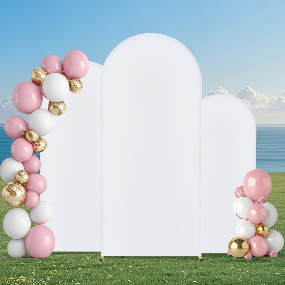 VEVOR Wedding Arch Backdrop Stand, Set of 3, Metal Stable Stand with Case Connection & Chassis Crossbar Design, Easy-to-Assemble Gold Stand with Premium Gauze, Fit for Birthday, Celebration, Holiday