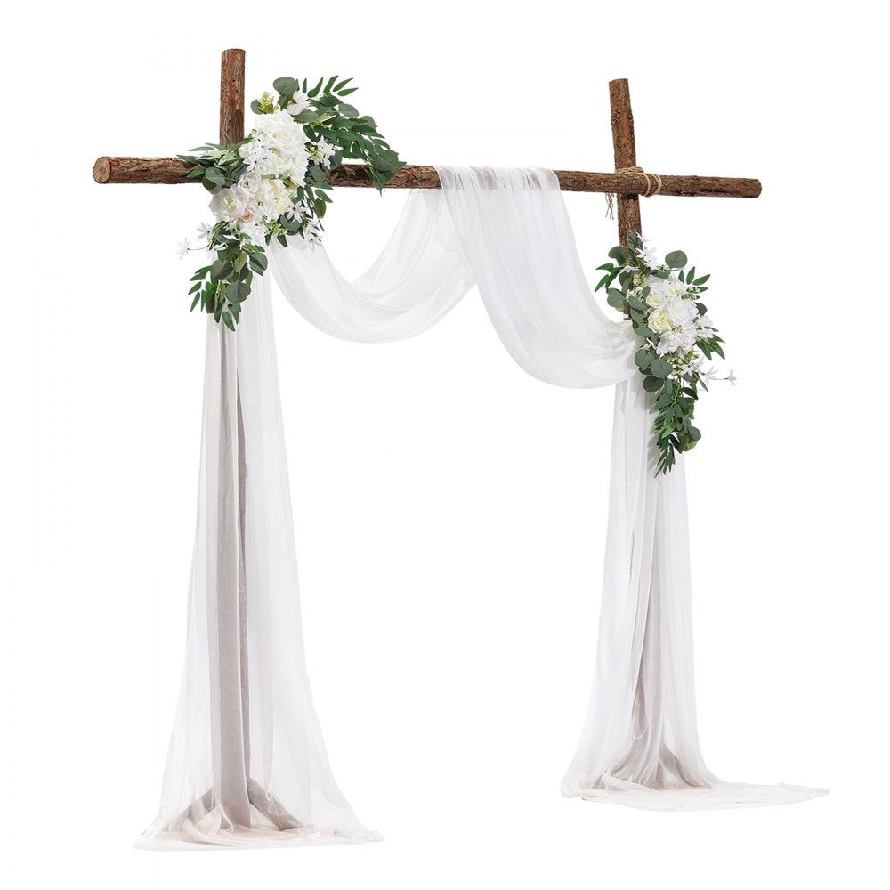 VEVOR Artificial Wedding Arch Flowers Kit, White Wedding Arch Flowers with Drapes Kit (Pack of 3) - 2 Pcs Floral Arrangement, 1 Pcs Sheer Drapes, for Ceremony Bouquets Reception Backdrop Decoration