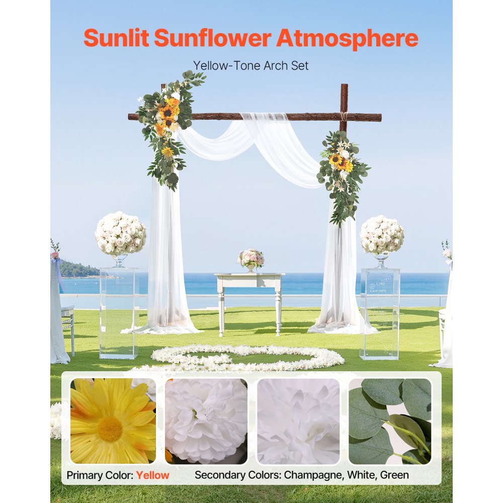 VEVOR Artificial Wedding Arch Flowers Kit, Yellow Wedding Arch Flowers with Drapes Kit (Pack of 3) - 2 Pcs Floral Arrangement, 1 Pcs Sheer Drapes, for Ceremony Bouquets Reception Backdrop Decoration