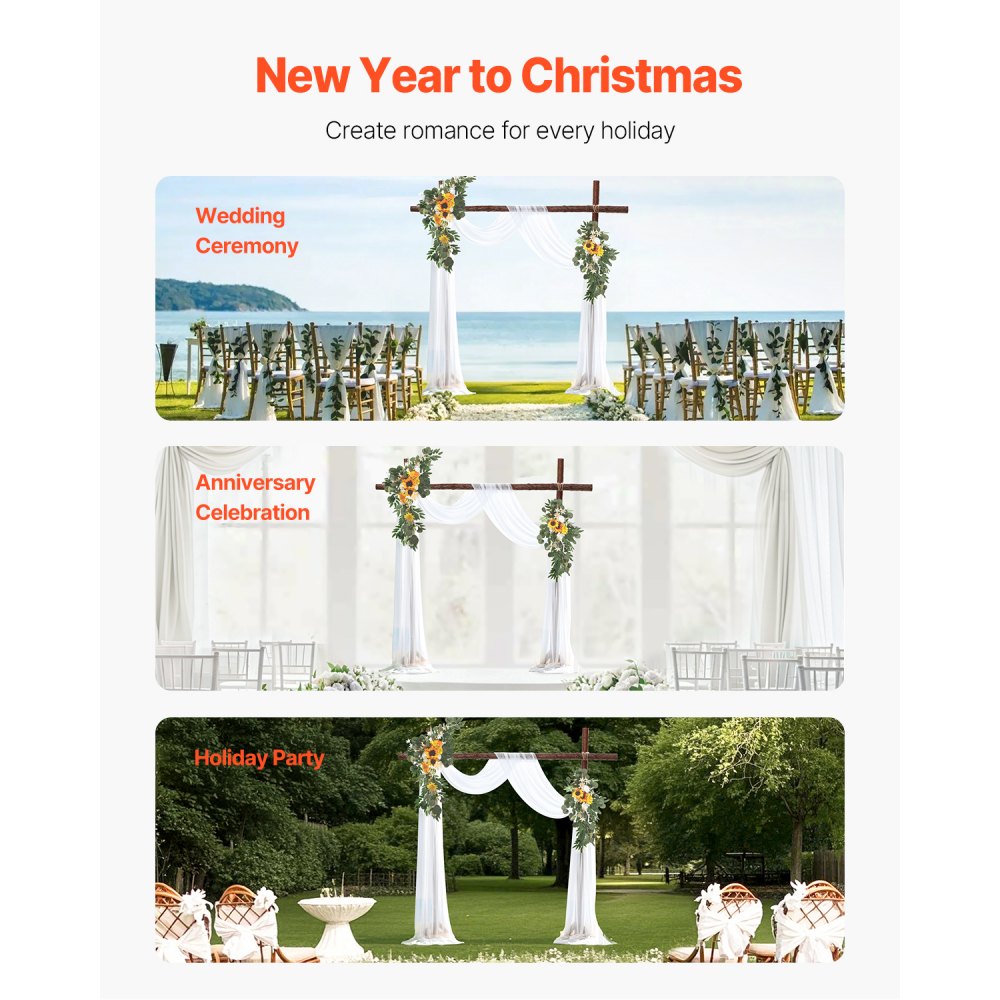VEVOR Artificial Wedding Arch Flowers Kit, Yellow Wedding Arch Flowers with Drapes Kit (Pack of 3) - 2 Pcs Floral Arrangement, 1 Pcs Sheer Drapes, for Ceremony Bouquets Reception Backdrop Decoration