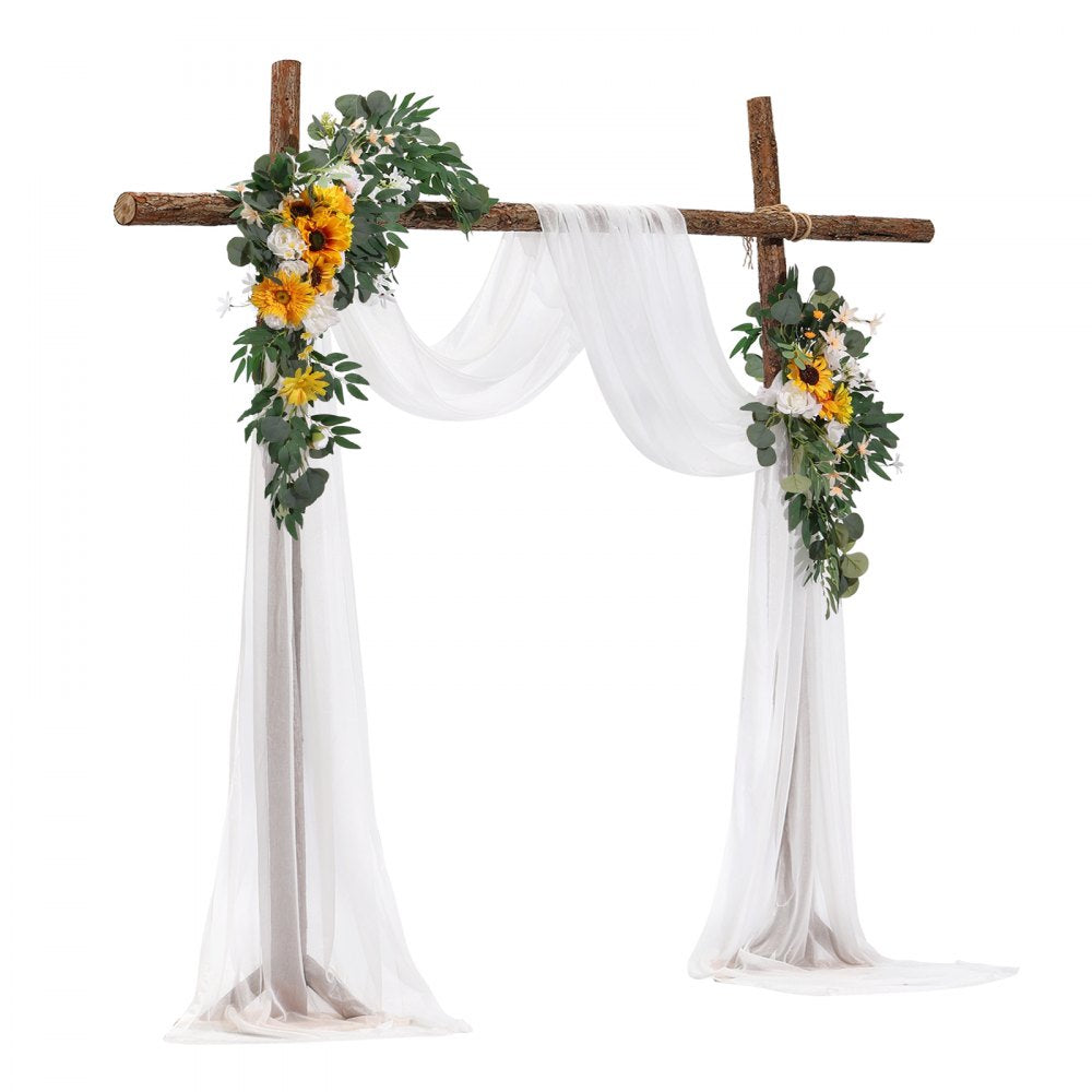 VEVOR Artificial Wedding Arch Flowers Kit, Yellow Wedding Arch Flowers with Drapes Kit (Pack of 3) - 2 Pcs Floral Arrangement, 1 Pcs Sheer Drapes, for Ceremony Bouquets Reception Backdrop Decoration