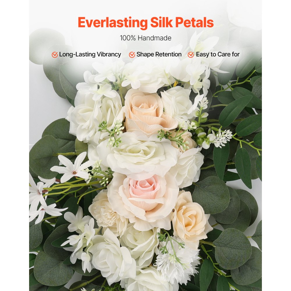 VEVOR Artificial Wedding Arch Flowers Kit, White Wedding Arch Flowers with Drapes Kit (Pack of 4) - 2 Pcs Floral Arrangement, 2 Pcs Sheer Drapes, for Ceremony Bouquets Reception Backdrop Decoration