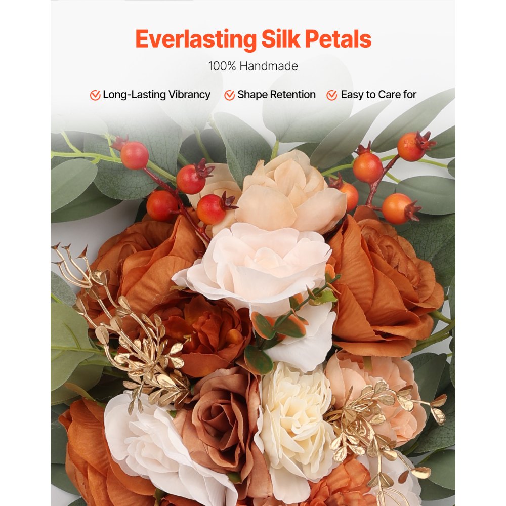 VEVOR Artificial Wedding Arch Flowers Kit, Orange Wedding Arch Flowers with Drapes Kit (Pack of 4) - 2 Pcs Floral Arrangement, 2 Pcs Sheer Drapes, for Ceremony Bouquets Reception Backdrop Decoration