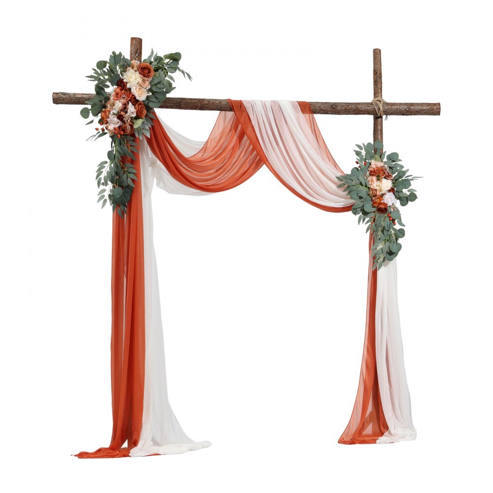 VEVOR Artificial Wedding Arch Flowers Kit, Orange Wedding Arch Flowers with Drapes Kit (Pack of 4) - 2 Pcs Floral Arrangement, 2 Pcs Sheer Drapes, for Ceremony Bouquets Reception Backdrop Decoration