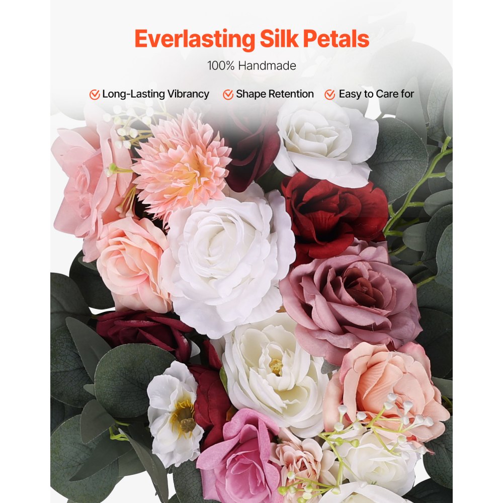 VEVOR Artificial Wedding Arch Flowers Kit, Pink Wedding Arch Flowers with Drapes Kit (Pack of 4) - 2 Pcs Floral Arrangement, 2 Pcs Sheer Drapes, for Ceremony Bouquets Reception Backdrop Decoration