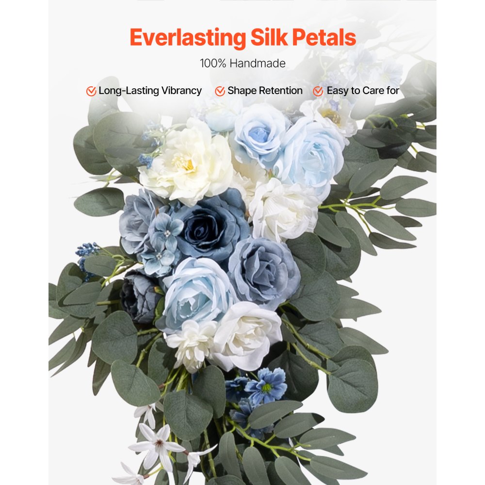 VEVOR Artificial Wedding Arch Flowers Kit, Blue Wedding Arch Flowers with Drapes Kit (Pack of 4) - 2 Pcs Floral Arrangement, 2 Pcs Sheer Drapes, for Ceremony Bouquets Reception Backdrop Decoration