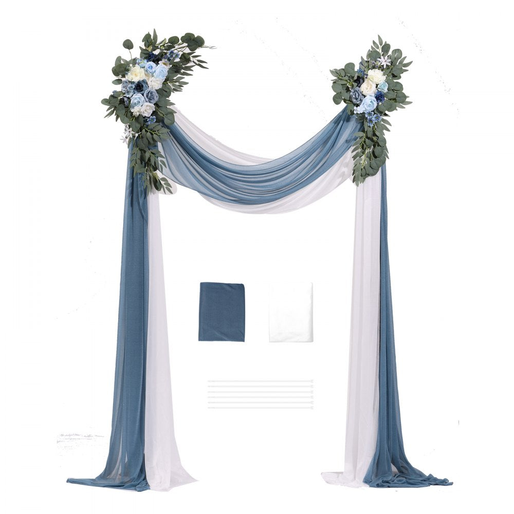 VEVOR Artificial Wedding Arch Flowers Kit, Blue Wedding Arch Flowers with Drapes Kit (Pack of 4) - 2 Pcs Floral Arrangement, 2 Pcs Sheer Drapes, for Ceremony Bouquets Reception Backdrop Decoration