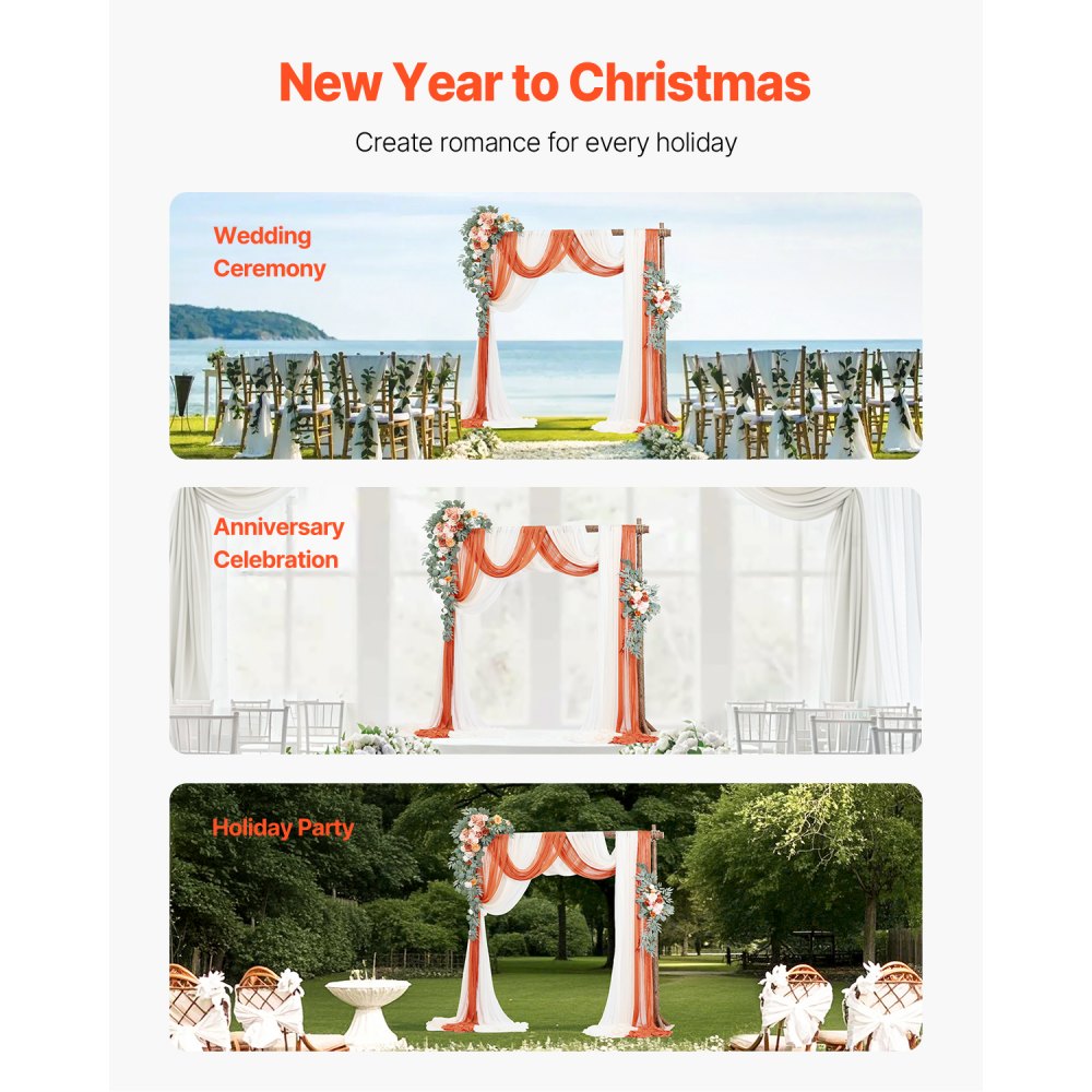 VEVOR Artificial Wedding Arch Flowers Kit, Orange Wedding Arch Flowers with Drapes Kit (Pack of 5) - 2 Pcs Floral Arrangement, 3 Pcs Sheer Drapes, for Ceremony Bouquets Reception Backdrop Decoration