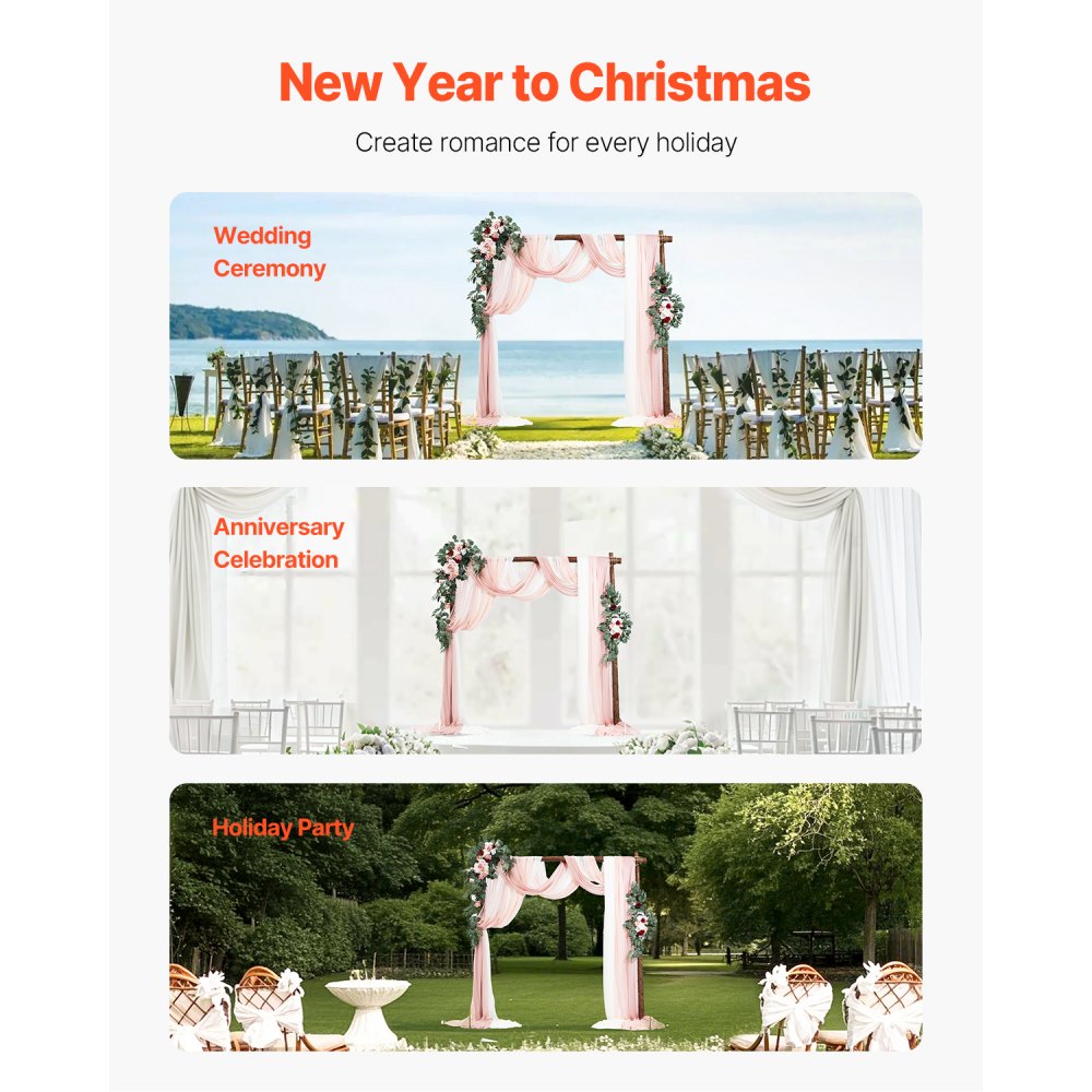 VEVOR Artificial Wedding Arch Flowers Kit, Pink Wedding Arch Flowers with Drapes Kit (Pack of 5) - 2 Pcs Floral Arrangement, 3 Pcs Sheer Drapes, for Ceremony Bouquets Reception Backdrop Decoration