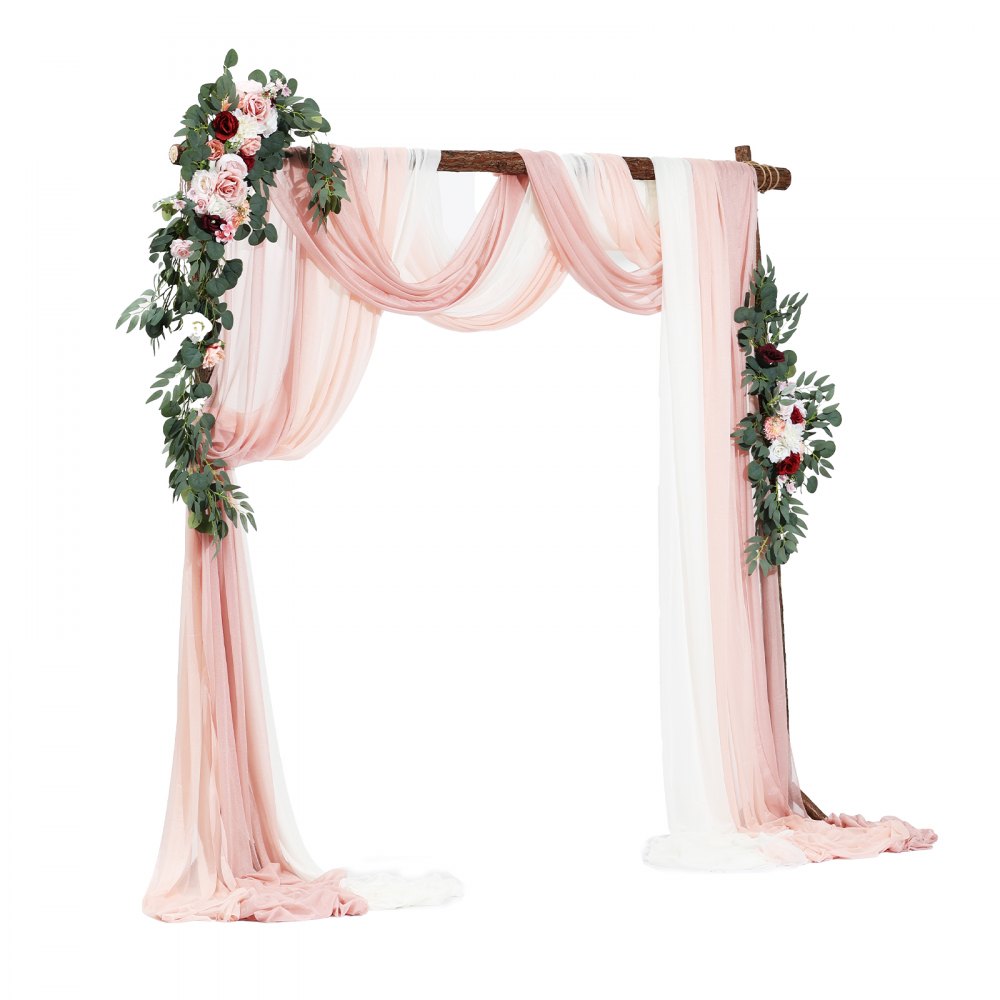 VEVOR Artificial Wedding Arch Flowers Kit, Pink Wedding Arch Flowers with Drapes Kit (Pack of 5) - 2 Pcs Floral Arrangement, 3 Pcs Sheer Drapes, for Ceremony Bouquets Reception Backdrop Decoration