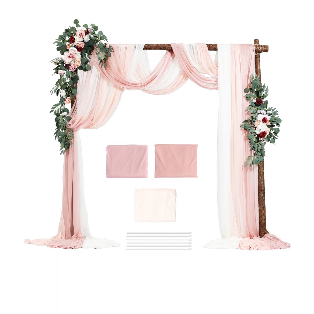 VEVOR Artificial Wedding Arch Flowers Kit, Pink Wedding Arch Flowers with Drapes Kit (Pack of 5) - 2 Pcs Floral Arrangement, 3 Pcs Sheer Drapes, for Ceremony Bouquets Reception Backdrop Decoration