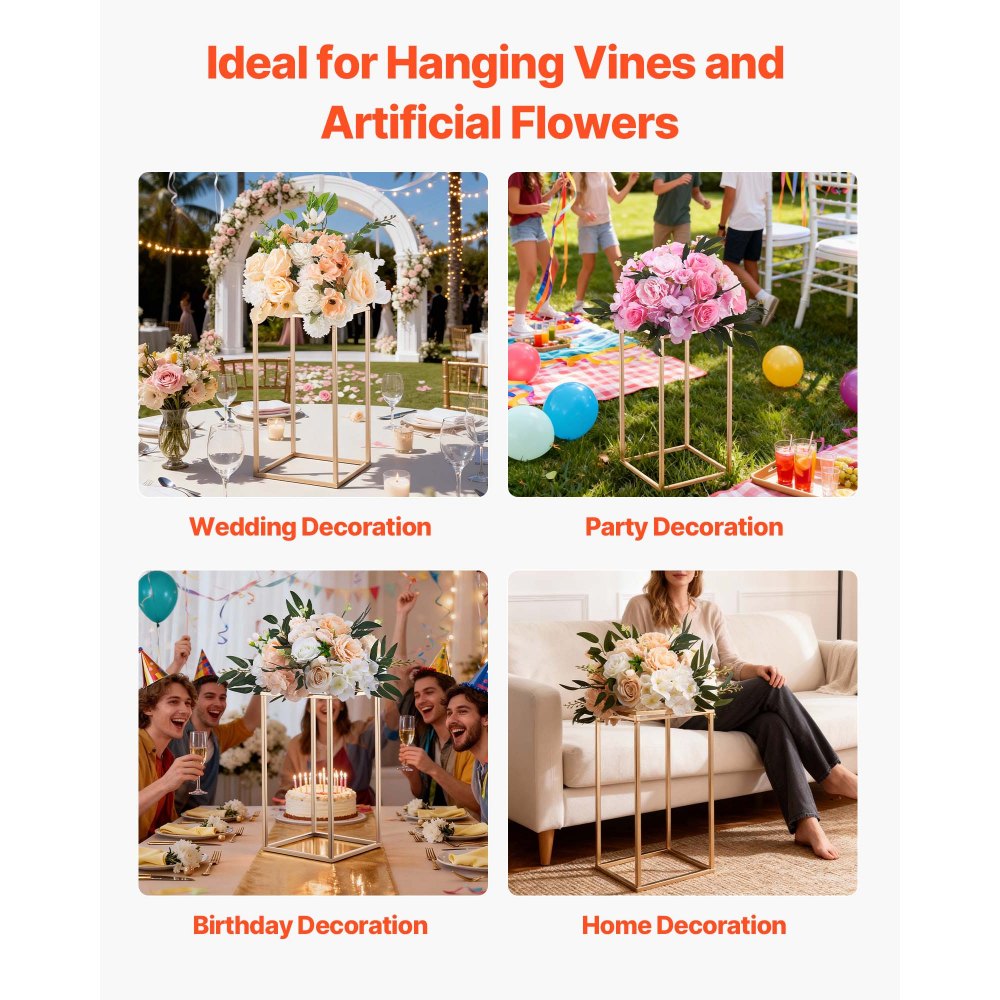 VEVOR Wedding Flower Stand, 10PCS 15.75-inch Column Flower Stand, Floral Stands with Acrylic Laminate, Gold Rectangular Floral Display Rack for Wedding, Party, Birthday, Home,  Gold Centerpiece Stands