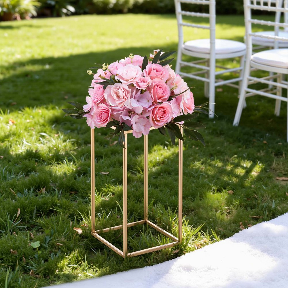 VEVOR Wedding Flower Stand, 10PCS 15.75-inch Column Flower Stand, Floral Stands with Acrylic Laminate, Gold Rectangular Floral Display Rack for Wedding, Party, Birthday, Home,  Gold Centerpiece Stands