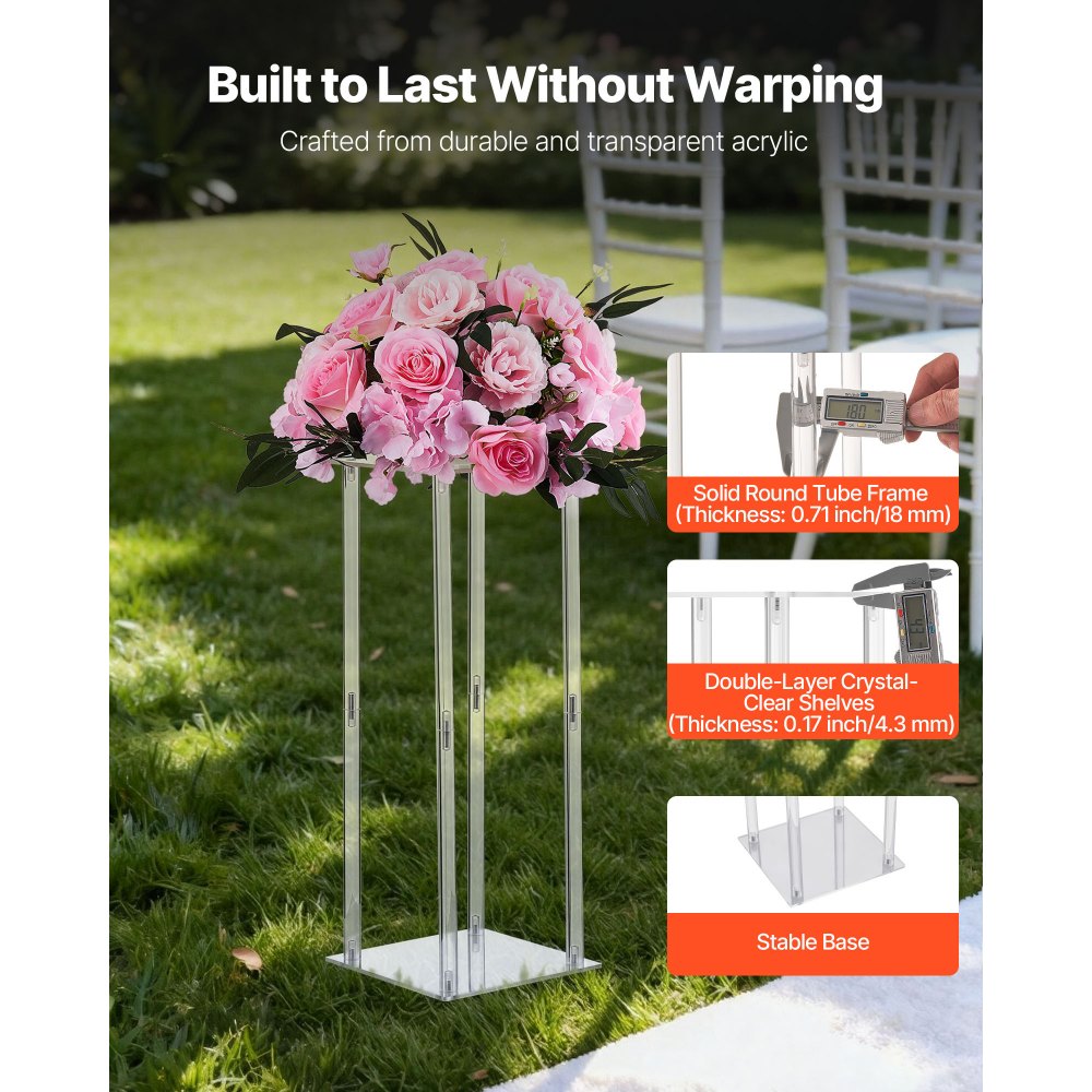 VEVOR Wedding Flower Stand, 10PCS 19.69-inch Column Flower Stand, Floral Stands with Acrylic Laminate, Cylindrical Cubic Floral Display Rack for Wedding, Party, Birthday, Home, Centerpiece Stands