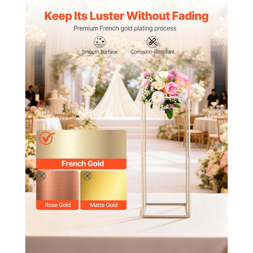 VEVOR Wedding Flower Stand, 10PCS 23.62-inch Column Flower Stand, Floral Stands with Hidden Screw, Rectangular Cubic Floral Display Rack for Wedding, Party, Birthday, Home, French Gold Stands