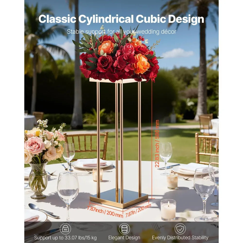 VEVOR Wedding Flower Stand, 10PCS 23.62-inch Column Flower Stand, Floral Stands with Metal Laminate, Cylindrical Cubic Floral Display Rack for Wedding, Party, Birthday, Home, French Gold Stands