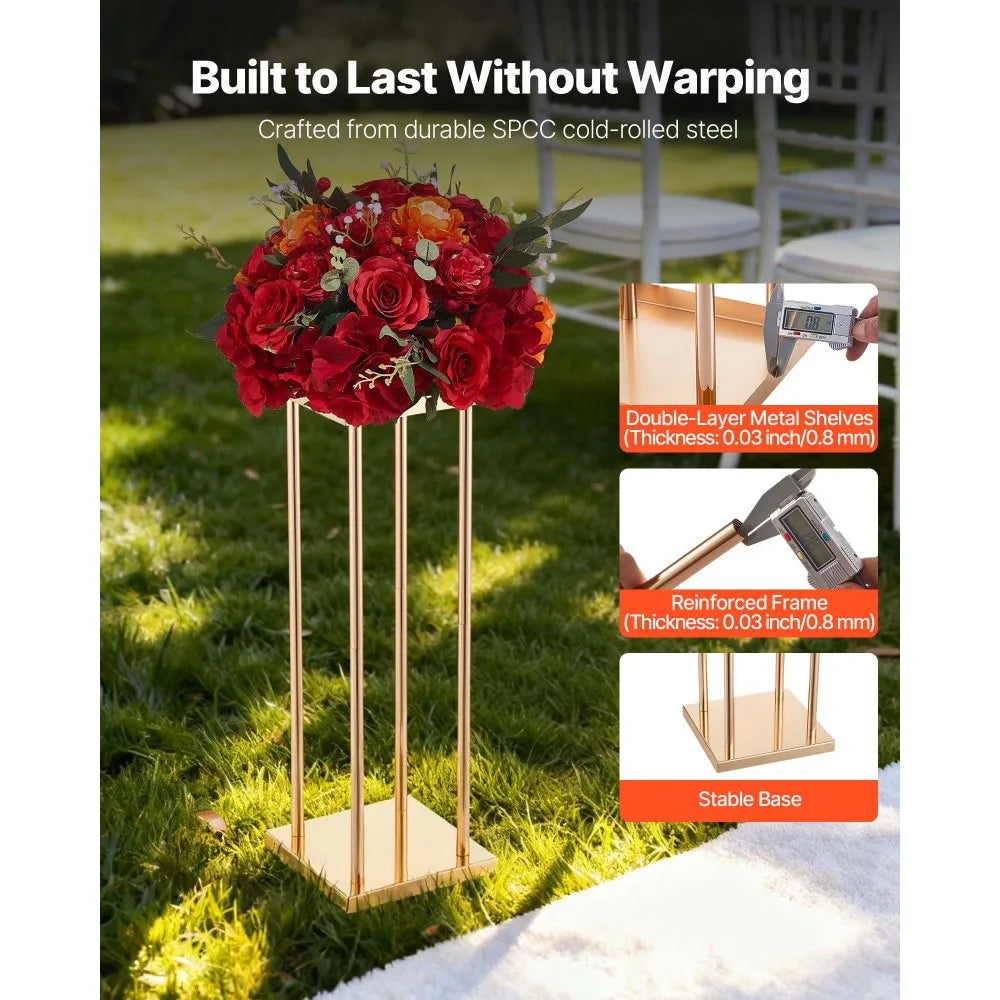VEVOR Wedding Flower Stand, 10PCS 23.62-inch Column Flower Stand, Floral Stands with Metal Laminate, Cylindrical Cubic Floral Display Rack for Wedding, Party, Birthday, Home, French Gold Stands