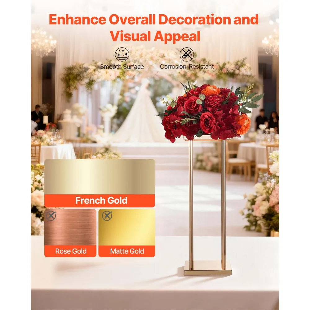 VEVOR Wedding Flower Stand, 10PCS 23.62-inch Column Flower Stand, Floral Stands with Metal Laminate, Cylindrical Cubic Floral Display Rack for Wedding, Party, Birthday, Home, French Gold Stands