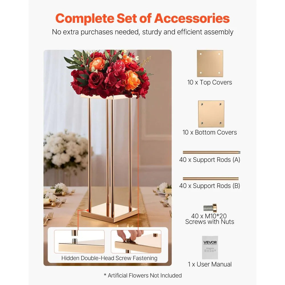 VEVOR Wedding Flower Stand, 10PCS 23.62-inch Column Flower Stand, Floral Stands with Metal Laminate, Cylindrical Cubic Floral Display Rack for Wedding, Party, Birthday, Home, French Gold Stands