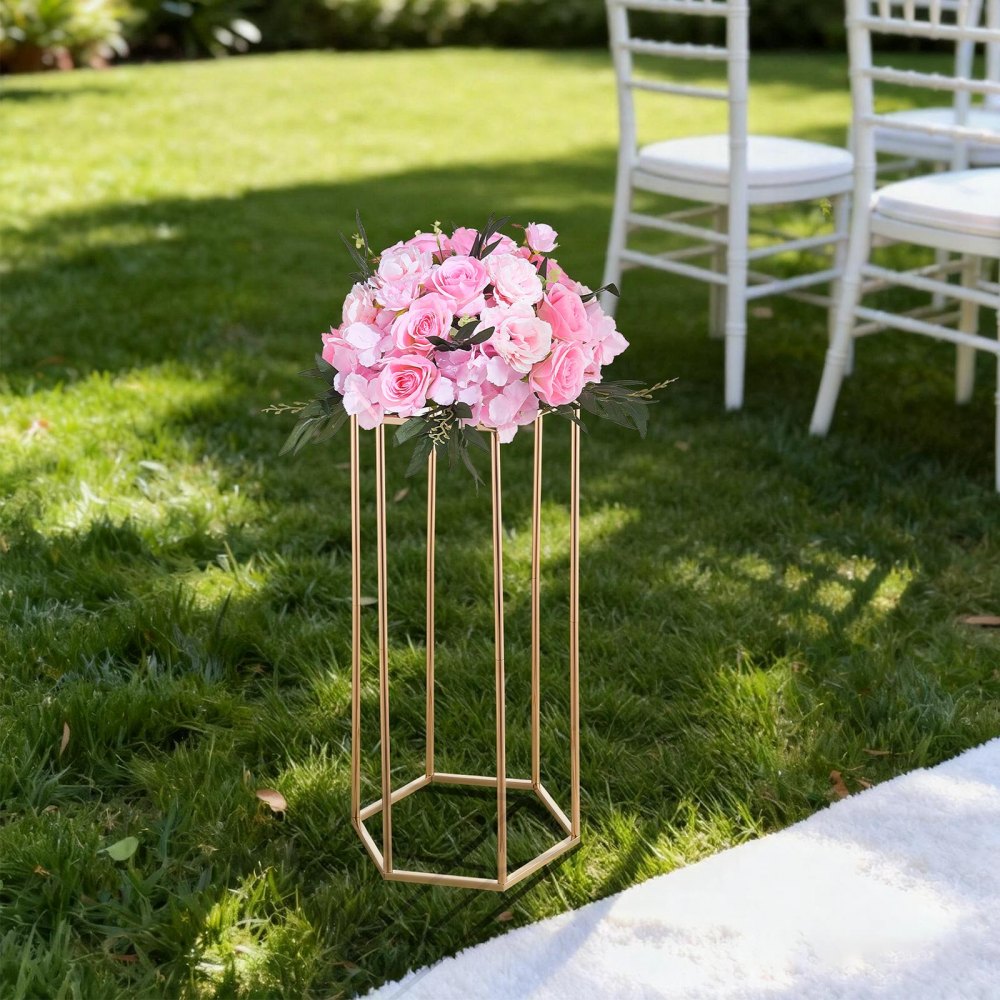 VEVOR Wedding Flower Stand, 10PCS 23.62-inch Column Flower Stand, Floral Stands with Acrylic Laminate, Hexagonal Cubic Floral Display Rack for Wedding, Party, Birthday, Home, French Gold Stands