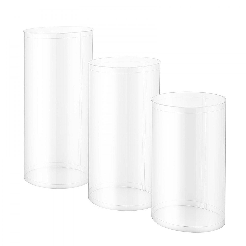 VEVOR Wedding Flower Stand, 3PCS 23.62/29.53/35.43 inch Round Cylinder Plinth, Clear Pedestal Stand with Transparent Acrylic Lid, Cylindrical Pedestal Stands for Wedding, Party, Birthday, Art Decor