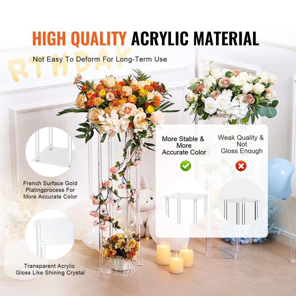 VEVOR 2PCS 31.5inch High Wedding Flower Stand, With Acrylic Laminate,Acrylic Vase Column Geometric Centerpiece Stands, Floral Display Rack for T-Stage Events Reception, Party Decoration Home
