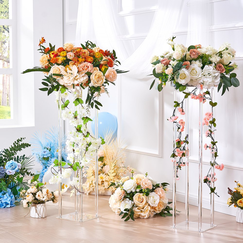 VEVOR 2PCS 31.5inch High Wedding Flower Stand, With Acrylic Laminate,Acrylic Vase Column Geometric Centerpiece Stands, Floral Display Rack for T-Stage Events Reception, Party Decoration Home