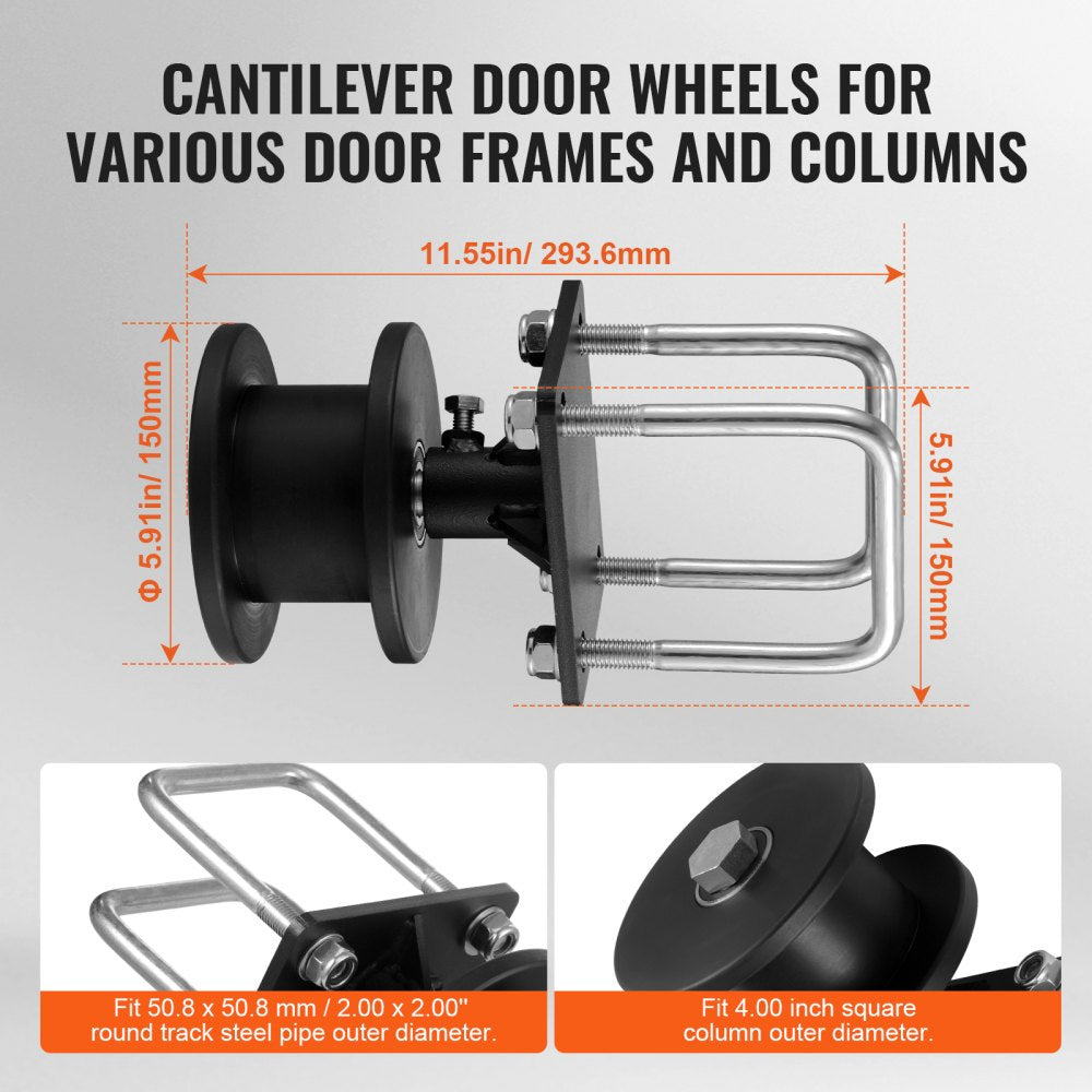 VEVOR Sliding Gate Kit, Rolling Gate Hardware Kit w/ H-Shaped Wheel Groove for Cantilever Sliding Gates and Rolling Door, Sliding Gate Rollers w/ 4 Track Wheels, Heavy Duty Sliding Roller,Black