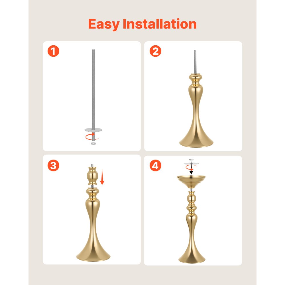 VEVOR 16 PCS Wedding Flower Vase, 15 in Tall Flower Table Centerpieces, Crystal Banquet Vases Easy Installation, Electroplated Versatile Arrangement Stand for Party Events Home Decor Reception, Gold