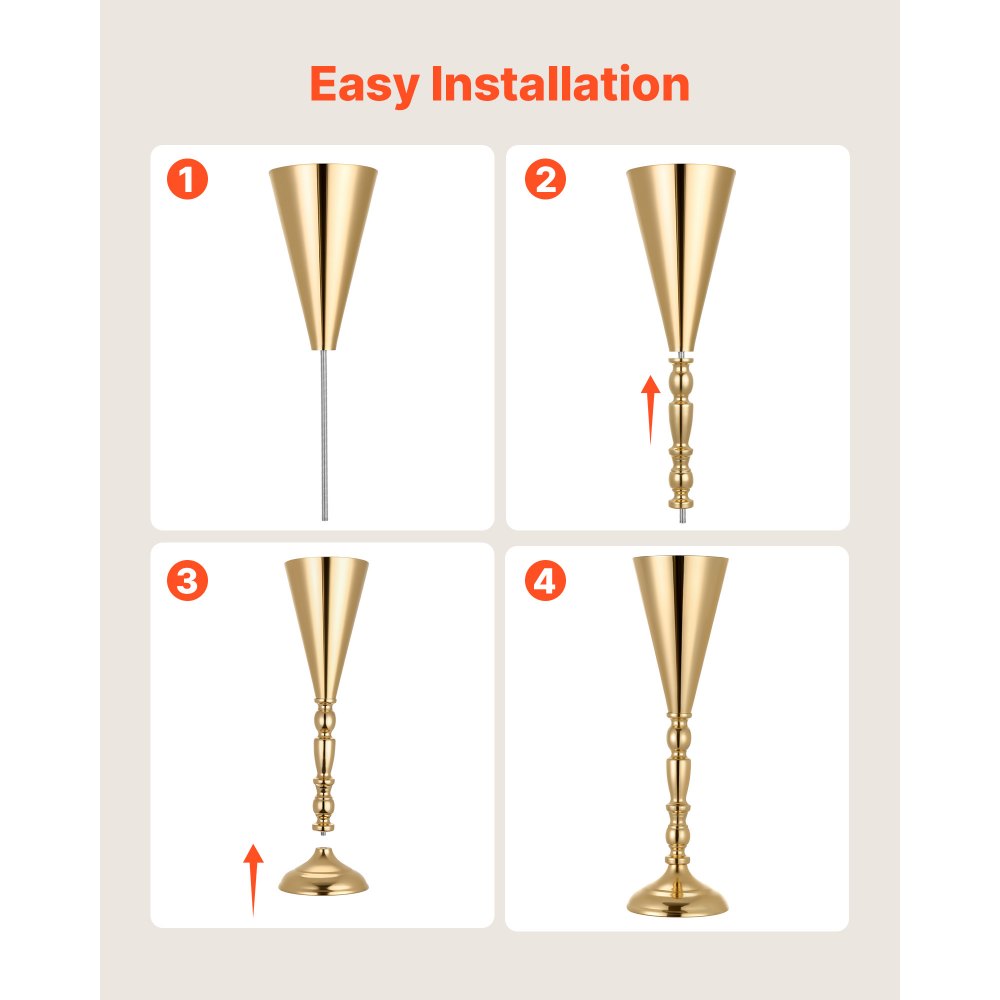 VEVOR 20 PCS Wedding Flower Vase, 16.9 in Tall Trumpet Flower Table Centerpieces, Banquet Vases Easy Installation, Electroplated Versatile Arrangement Stand for Party Events Home Decor Reception, Gold