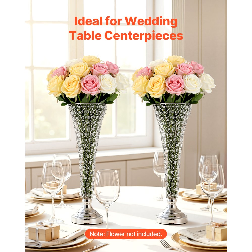 VEVOR 4 PCS Crystal Wedding Flower Vase, 20 in Tall Flower Table Centerpieces, Crystal Cylinder Banquet Vases Easy Installation, Versatile Arrangement Stand for Party Events Room Home Decor, Silver
