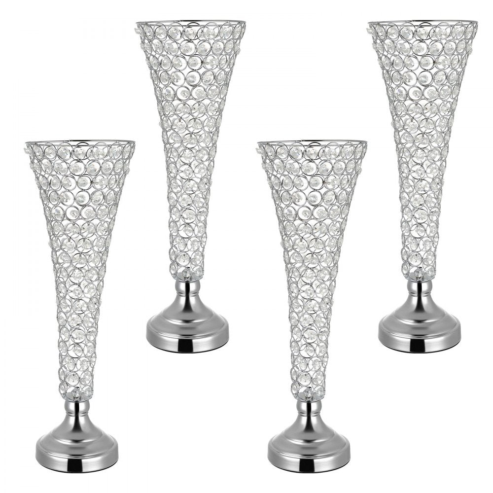 VEVOR 4 PCS Crystal Wedding Flower Vase, 20 in Tall Flower Table Centerpieces, Crystal Cylinder Banquet Vases Easy Installation, Versatile Arrangement Stand for Party Events Room Home Decor, Silver