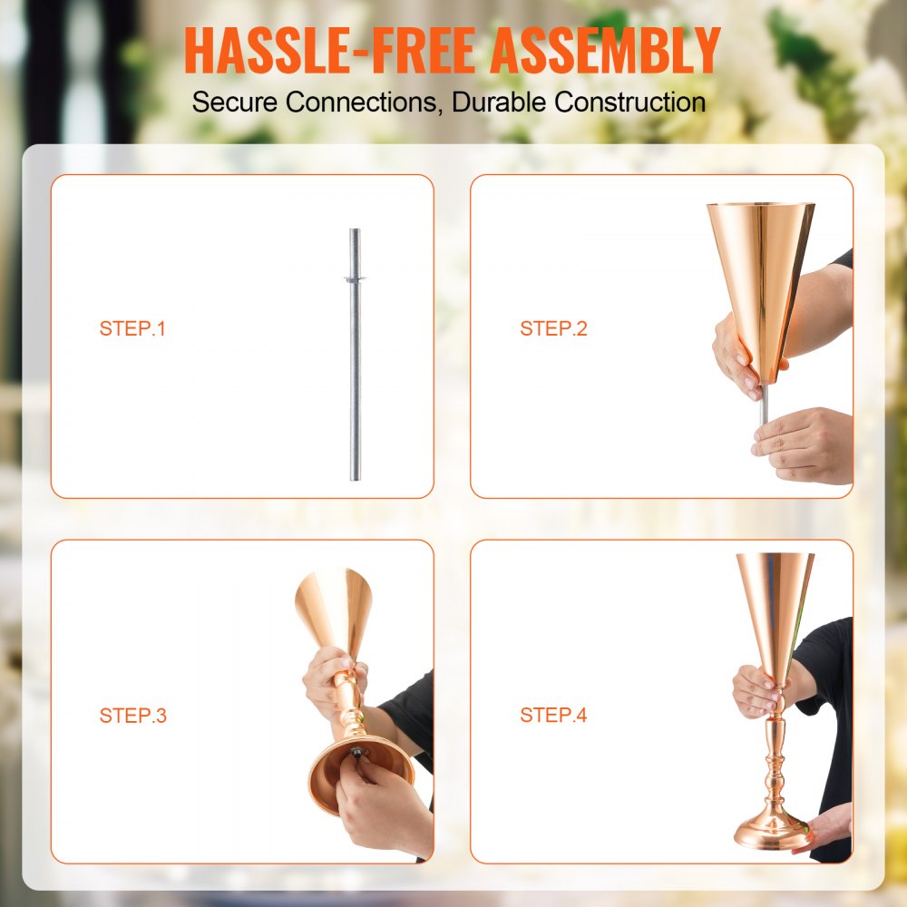 VEVOR 10PCS 43cm/16.9” Tall Wedding Flower Vase, Metal Wedding Trumpet Centerpiece, Gold Floral Stand Display Rack for Tables Wedding Dinner Party, Anniversary Ceremony Birthday Event Decor