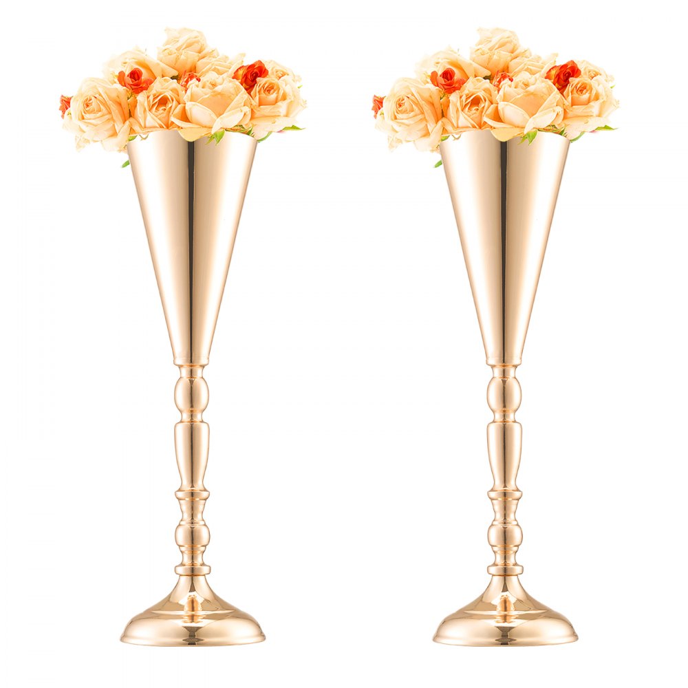 VEVOR 10PCS 43cm/16.9” Tall Wedding Flower Vase, Metal Wedding Trumpet Centerpiece, Gold Floral Stand Display Rack for Tables Wedding Dinner Party, Anniversary Ceremony Birthday Event Decor